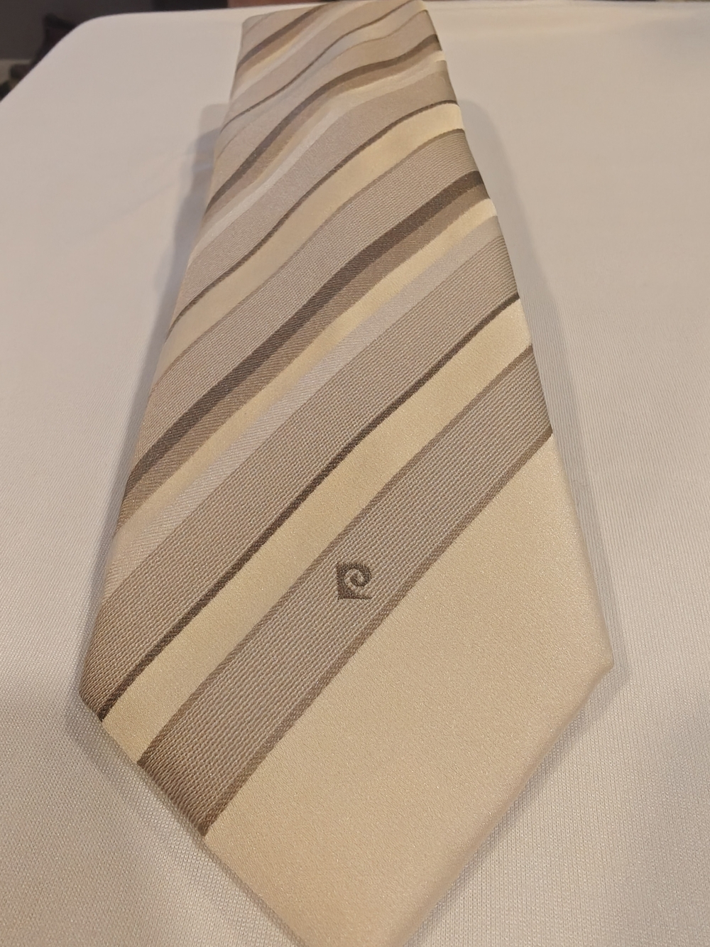 Pierre Cardin Beige and Light Brown Striped Tie